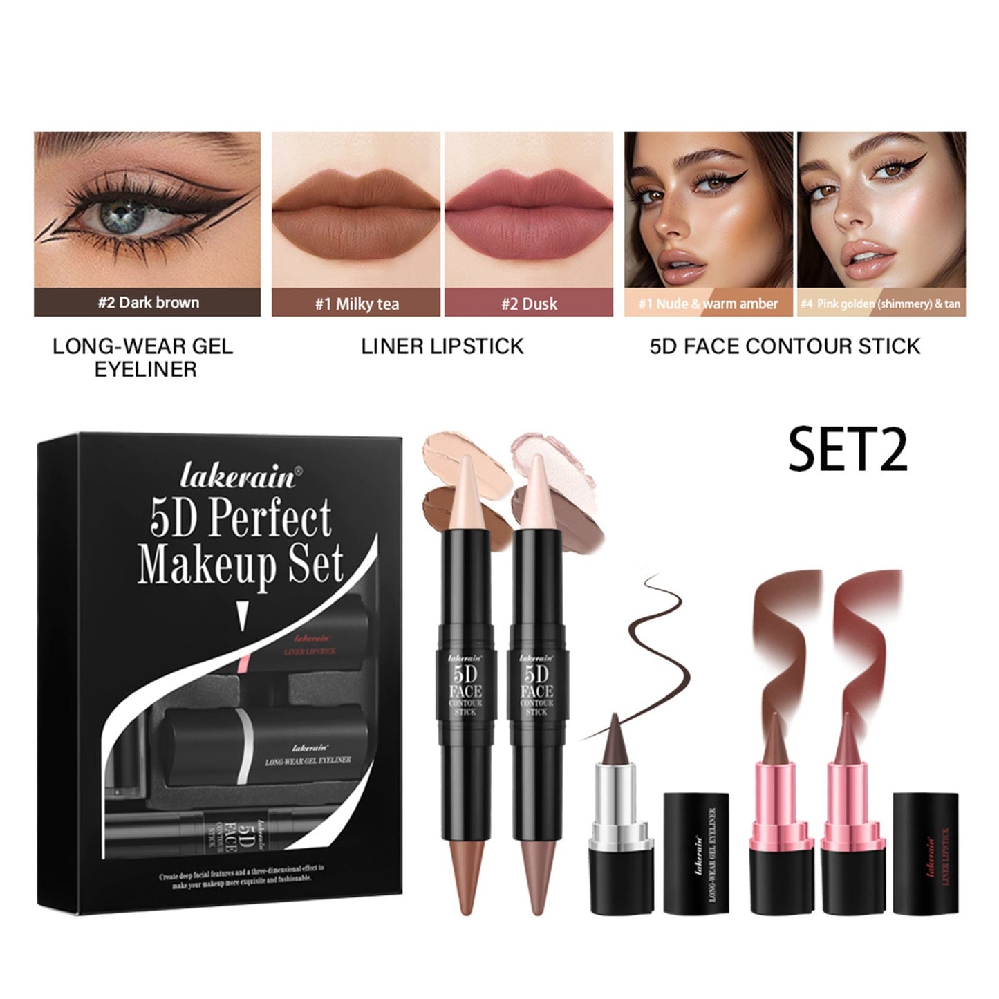 5D Perfect Face Makeup Set - 05Pc/Set 5D 02 Suit Cosmetic Set GlowZone